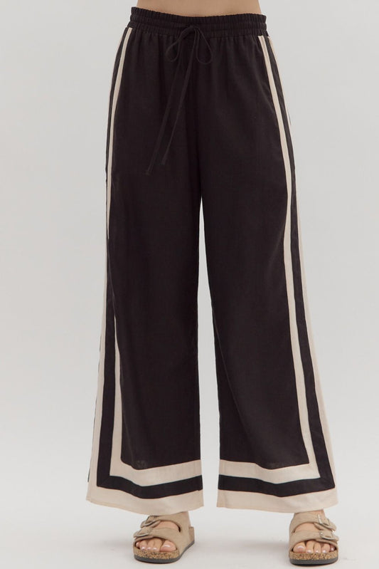 Solid high waist wide leg pull-on black pants