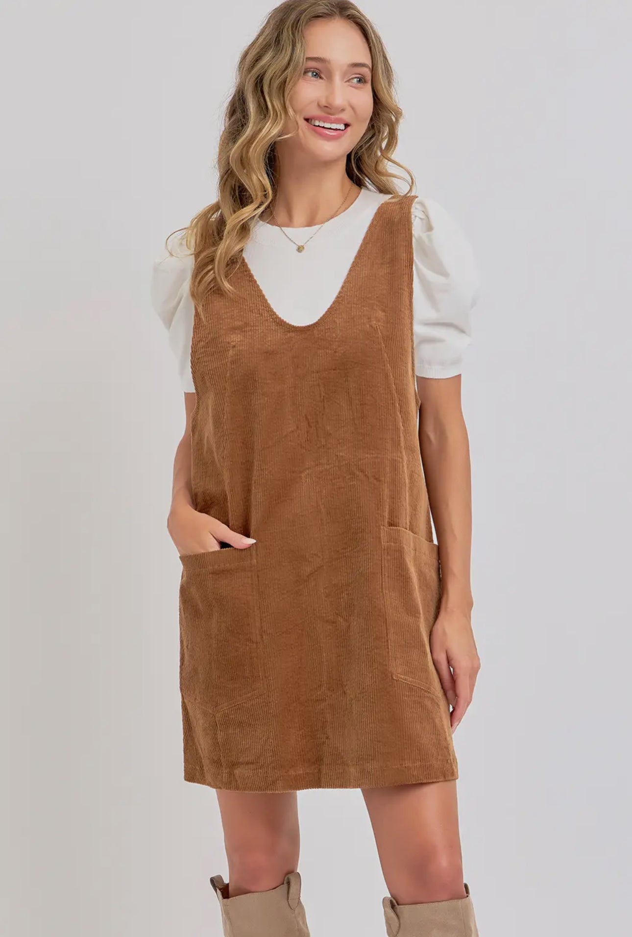 Casual Corduroy Overall Dress