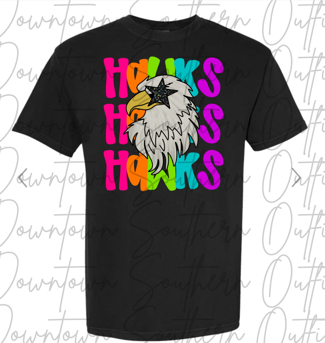Hawks Multi Color Neon Stacked Black Tee