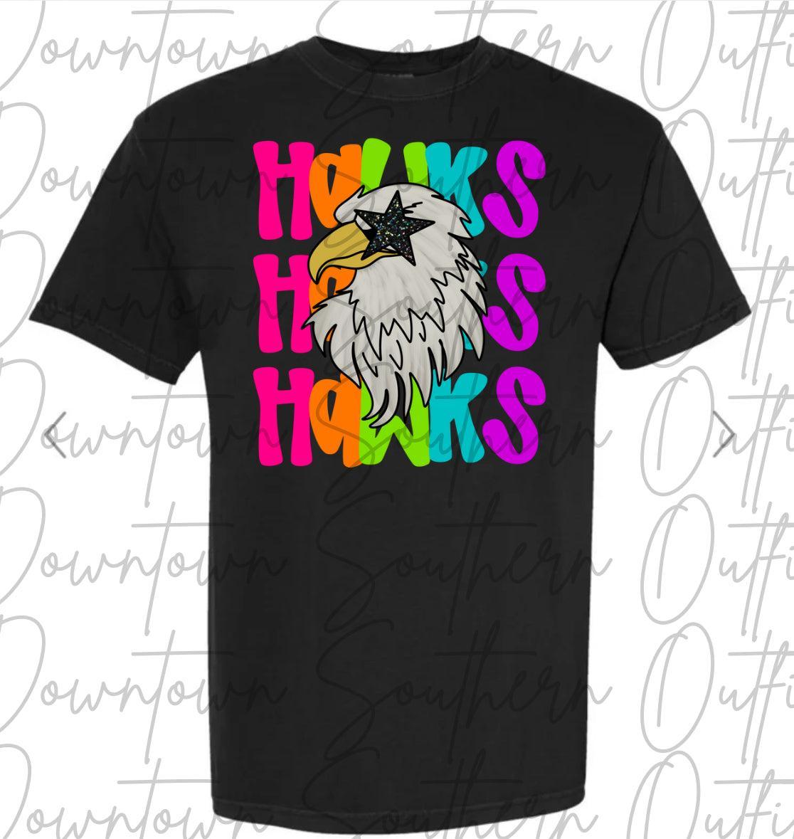 Hawks Multi Color Neon Stacked Black Tee