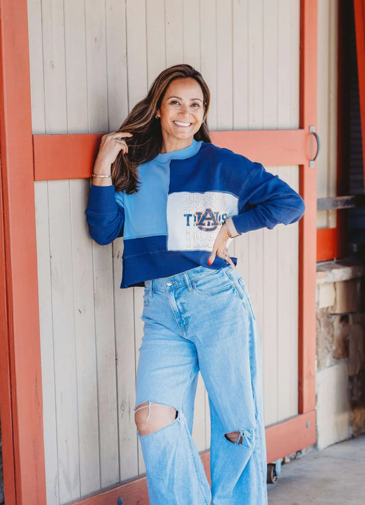Auburn Patchwork Cropped Crewneck