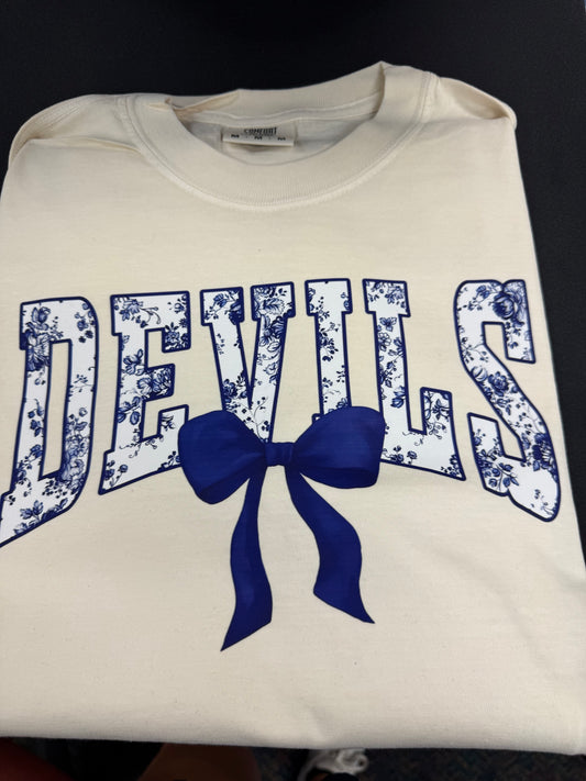 Blue Devils Floral Tolie on Ivory