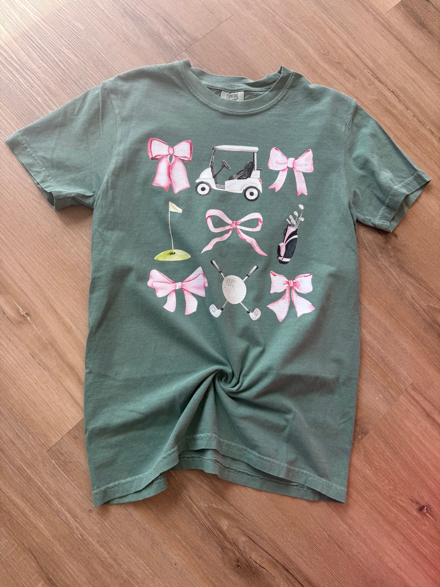 Golf Bow Collage Pink Girly Light Green Tee
