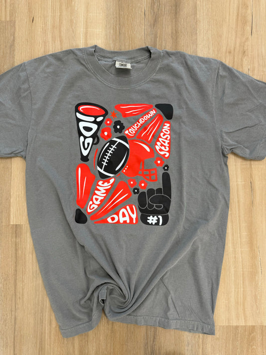 Red & Black Football Groovy Flower Tee