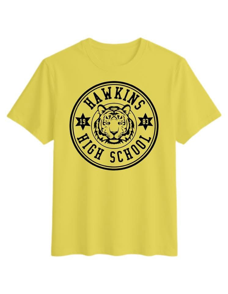 TSHIRT BAR- Hawkins high school on yellow