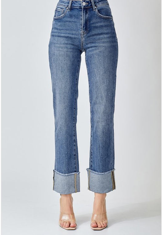 Risen HIGH RISE-STRAIGHT-CUFFED RELAXED JEANS