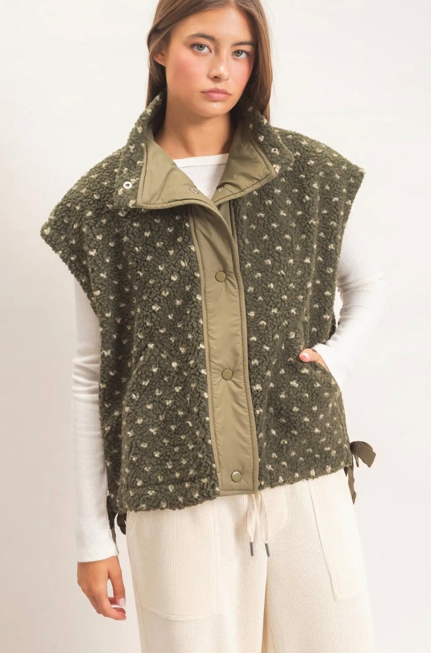 Polka Dot Sherpa Vest - Olive