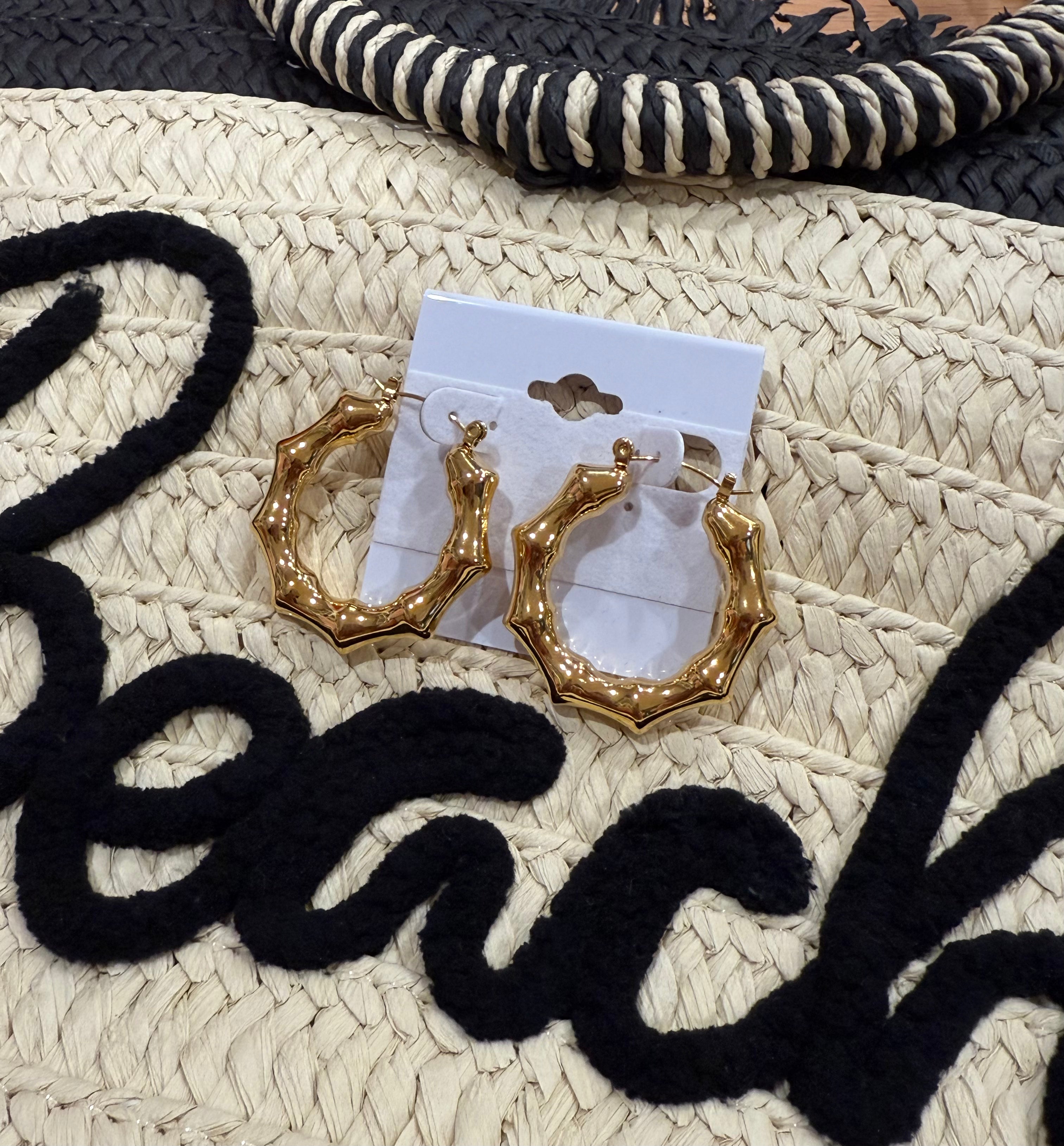 Waterproof Non Tarnish Gold Hoop With Detail Earring