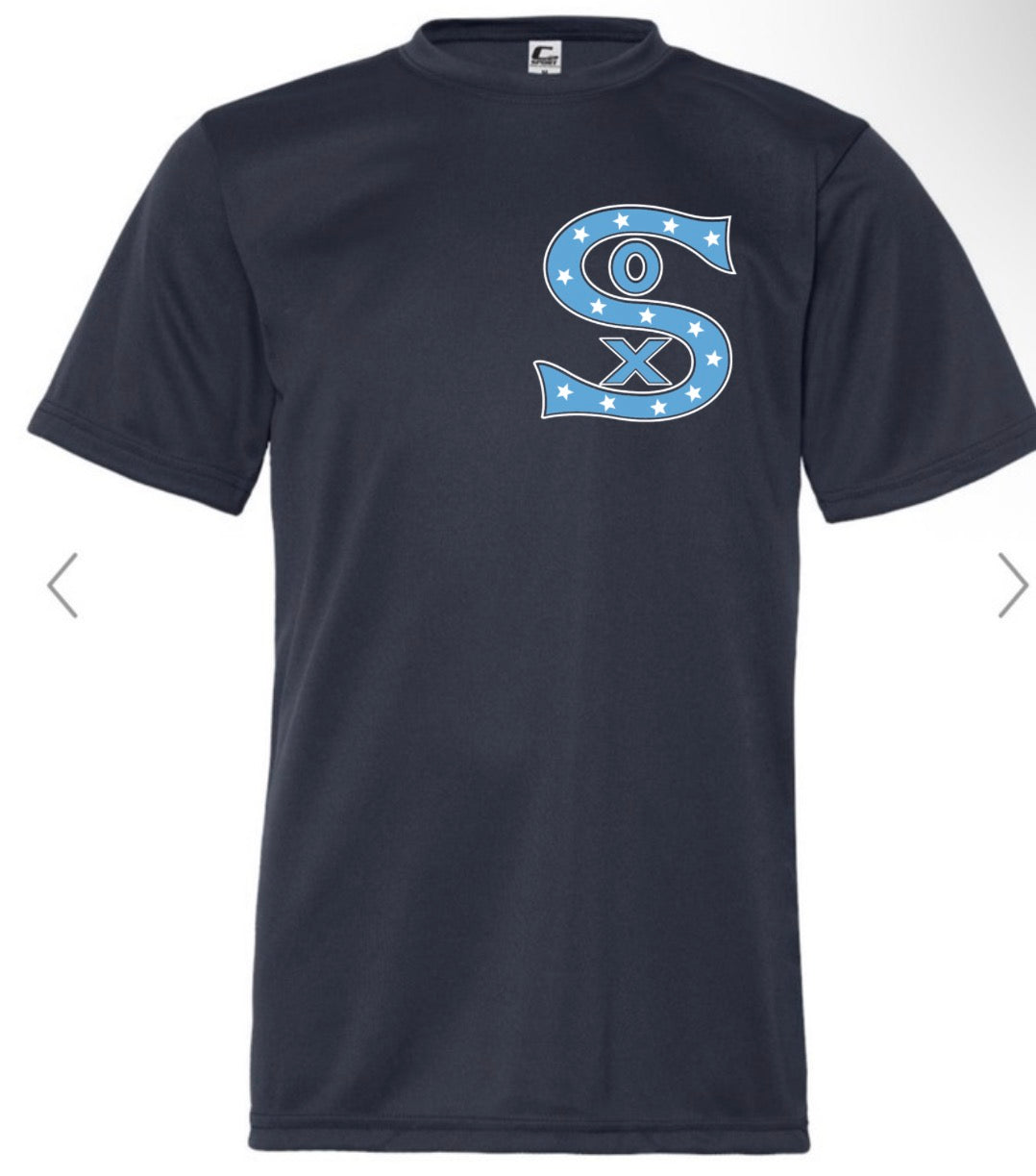 SOX logo pocket area on navy dri fit