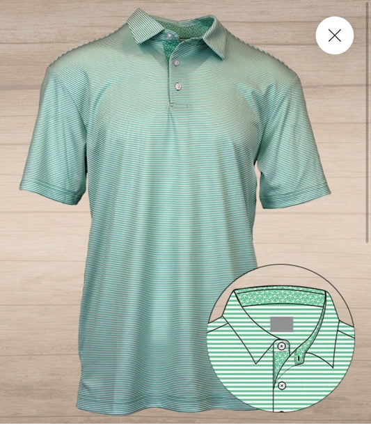 Andy Stripe Performance Polo with Tracks – Spring Green and White