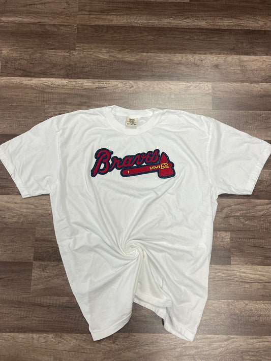 Braves Chenille Patch Embroidered White Tee
