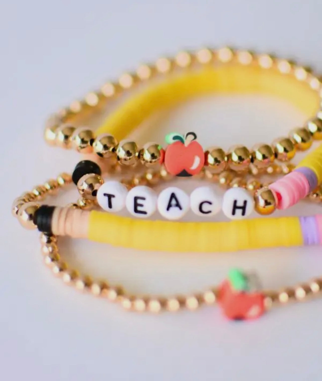 Teach Pencil Stacked Beaded Bracelet