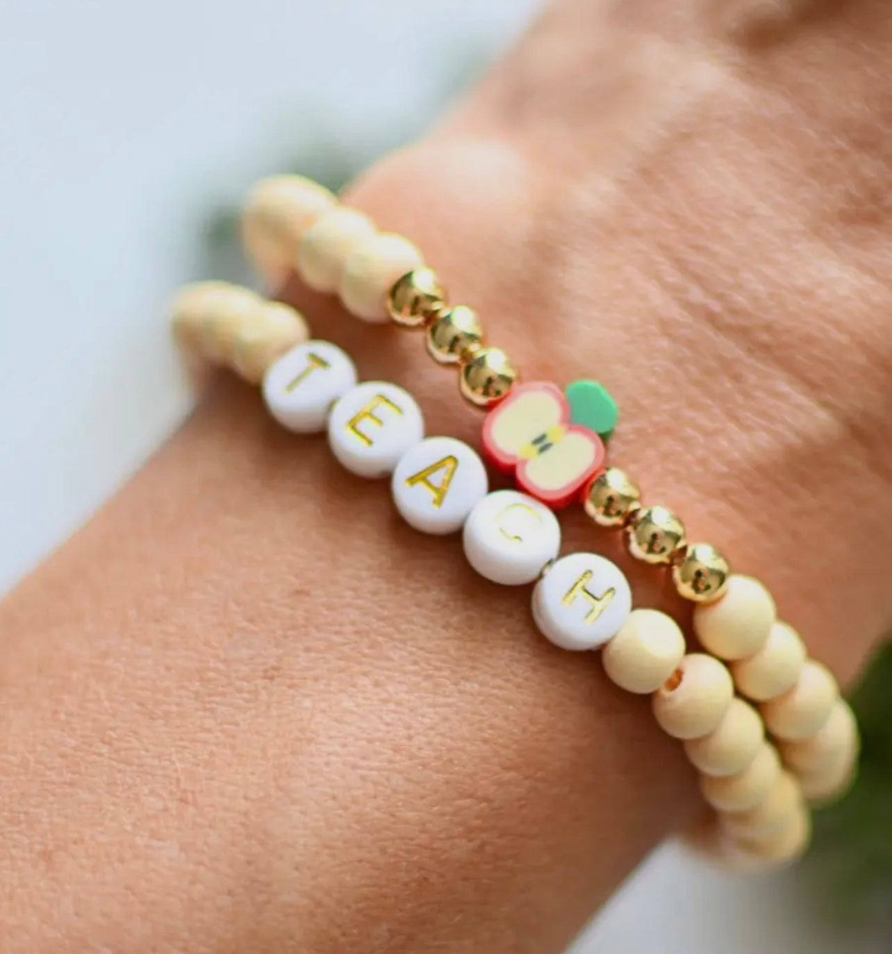 Wood Beaded Teach Stack Bracelet