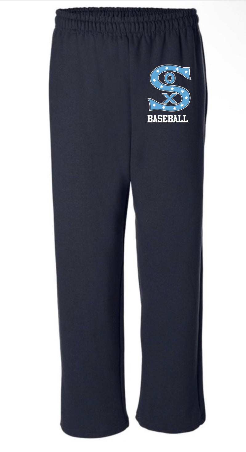 Sox Baseball on navy Gildan Heavy Blend Sweatpants (open bottom)