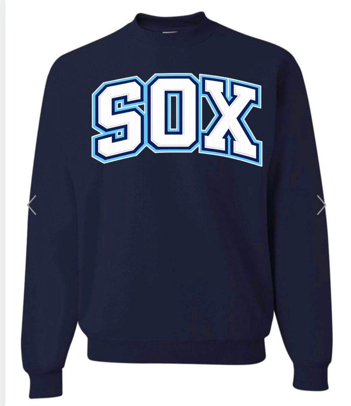SOX varsity letters on navy