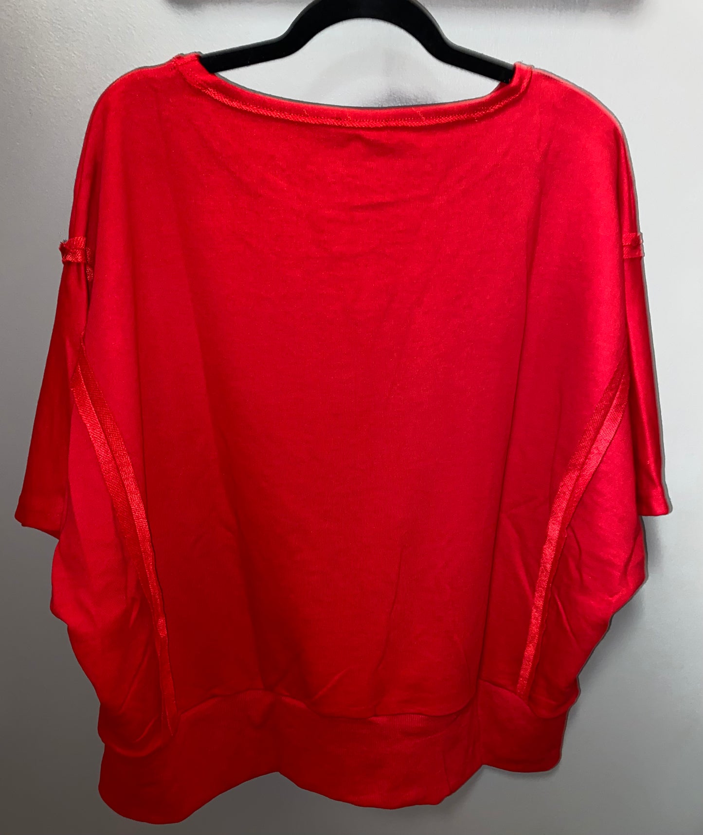 Red Georgia Boat Neckline Knit Terry Oversized Short Sleeve Pullover