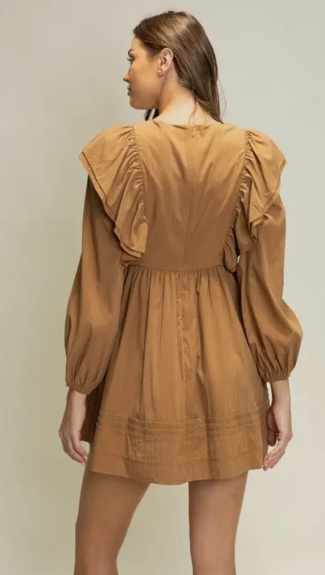 Double Layer Ruffle Detail Mini Dress- Cinnamon