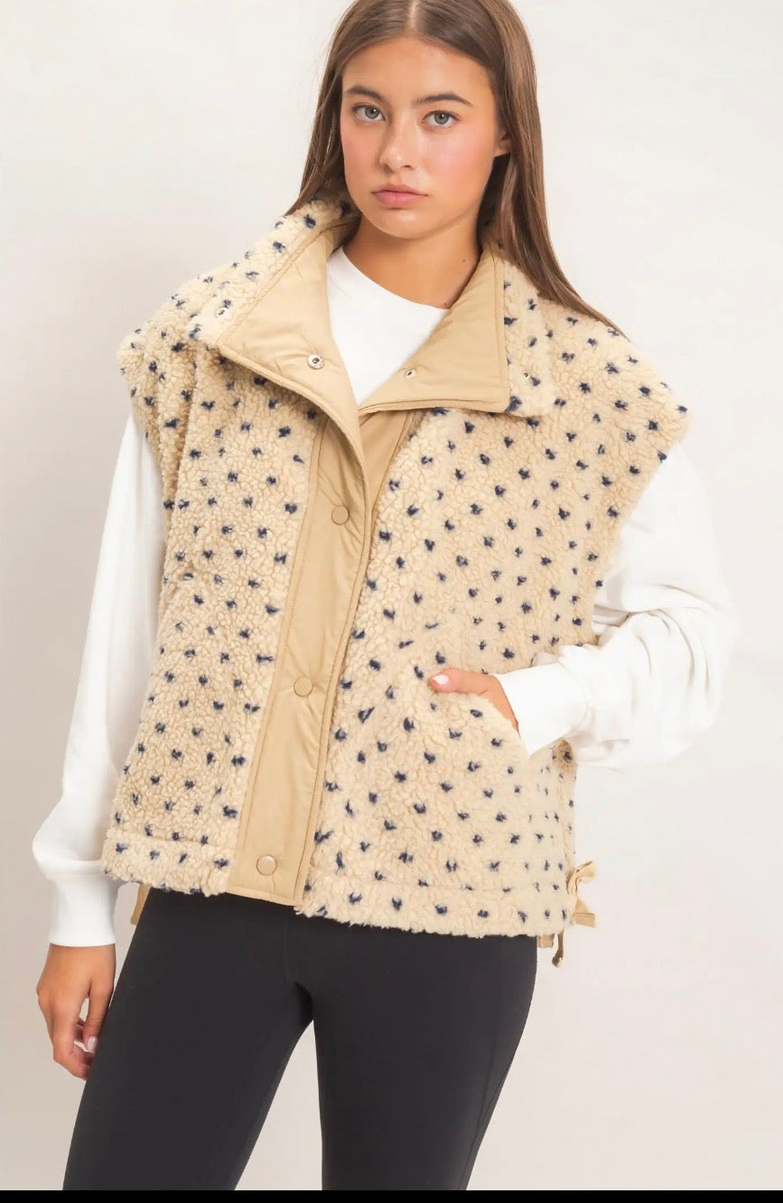 Polka Dot Sherpa Vest - Oatmeal/Navy