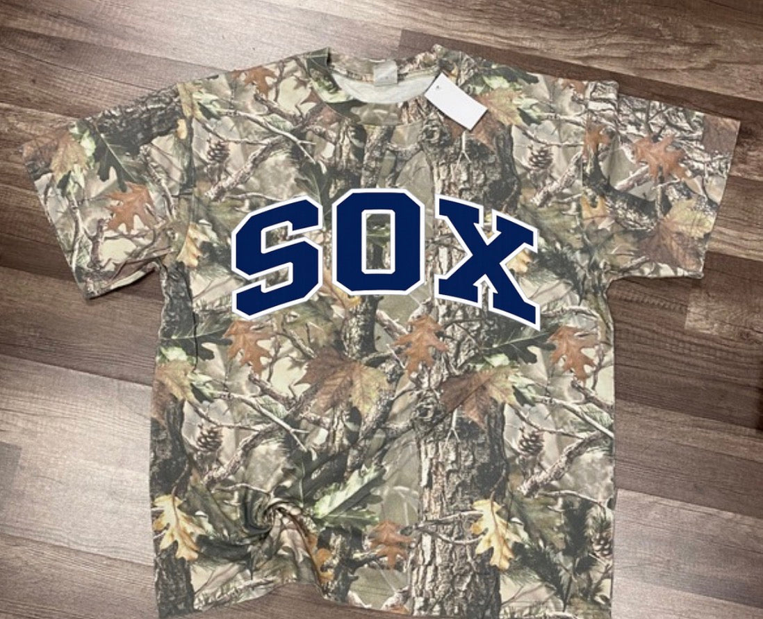 SOX varsity arch on camo tee