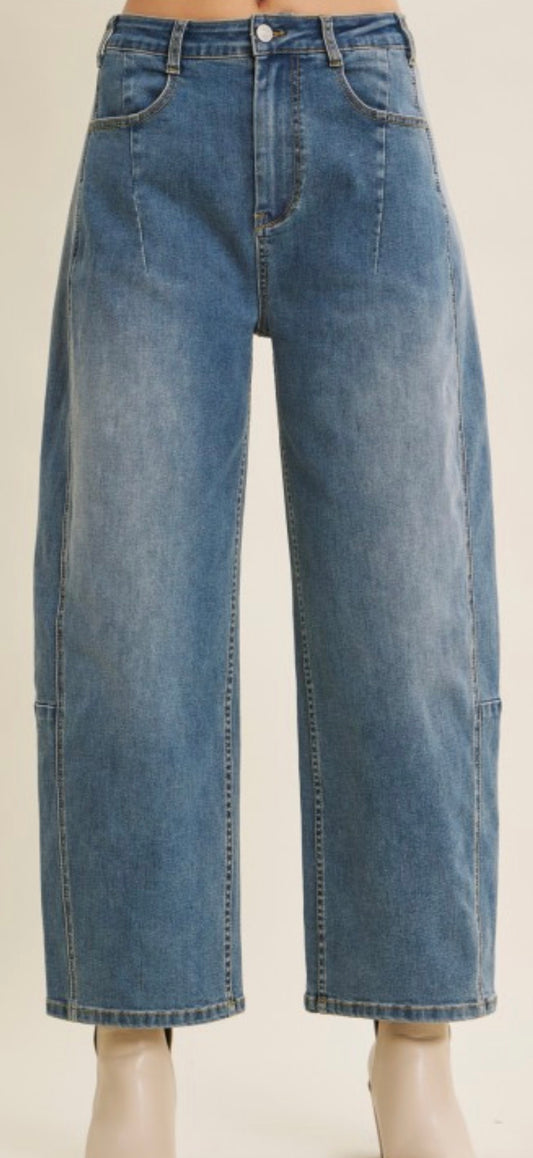 Vintage Washed Stretchy Oversized Barrel Jeans