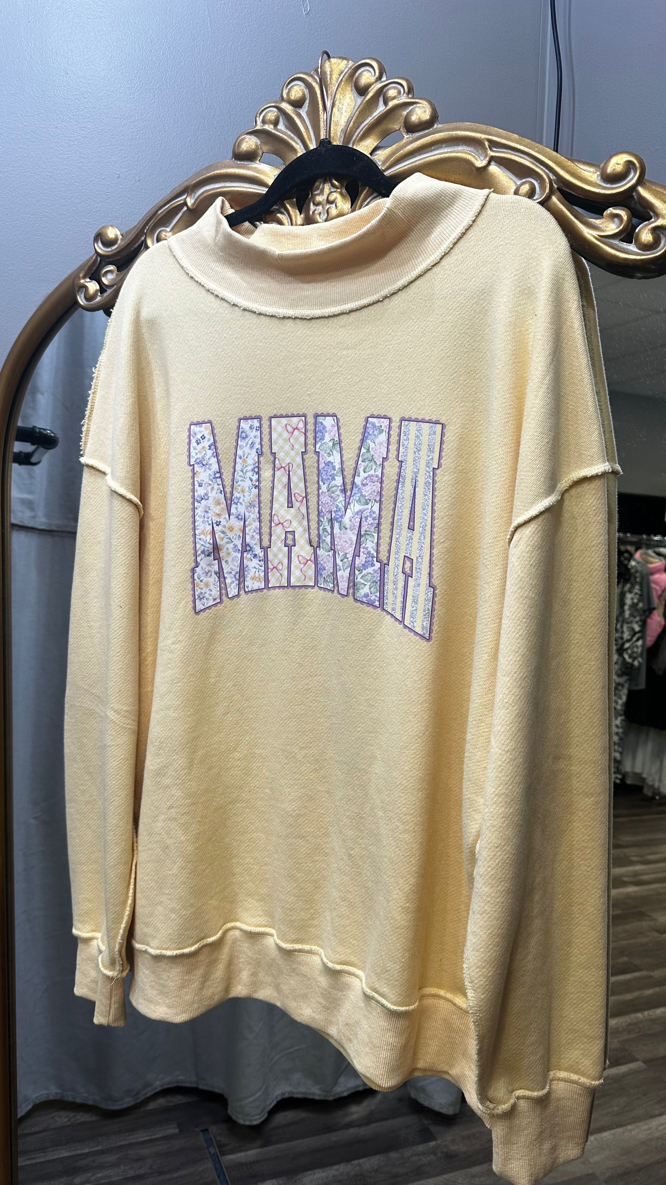 Floral Mama on Yellow mockneck