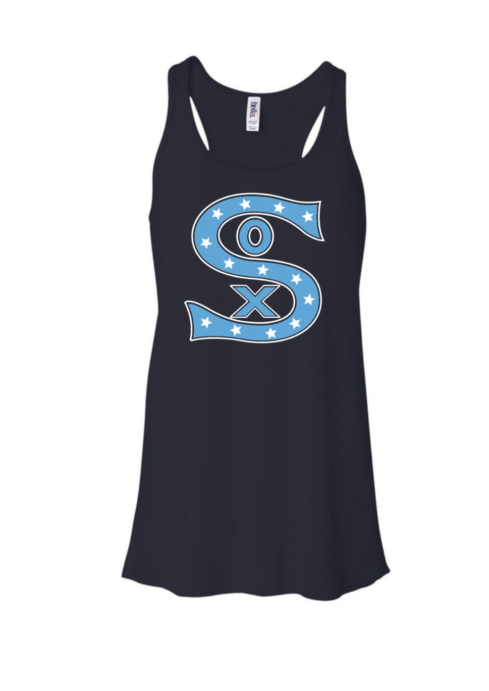 Sox Baseball Flowy Grey Racerback Bella Canvas Women’s Navy