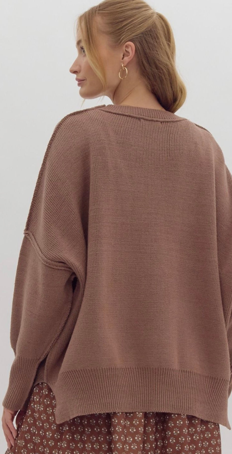 Oversized knit sweater featuring drop shoulder- mocha