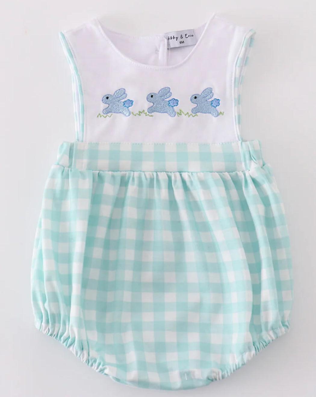 Easter Embroidered Blue Bunny Boy Bubble