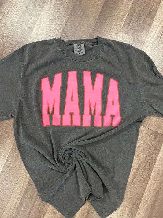 Mama Pink Varsity Letters on Pepper cc tee