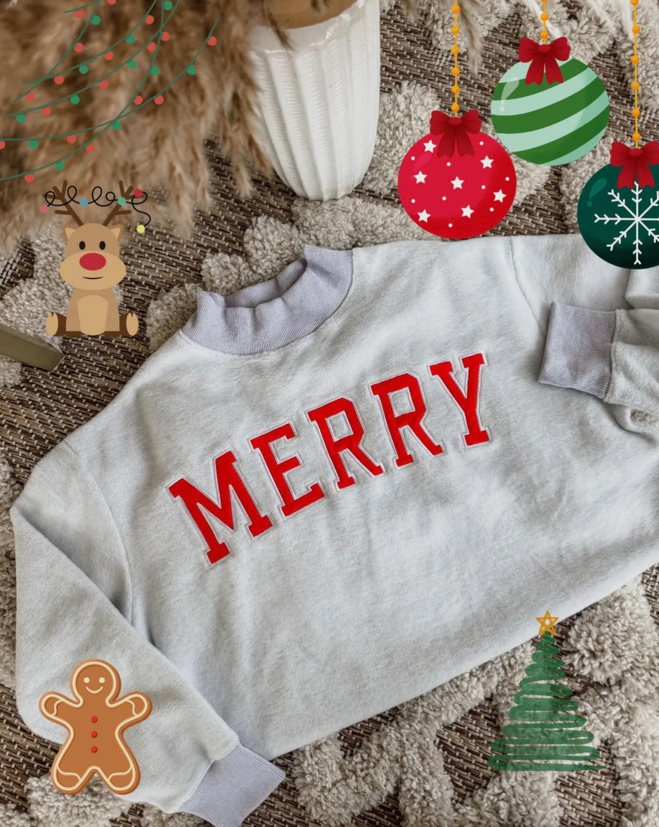 Merry Embroidered Inside Out Mockneck Sweatshirt