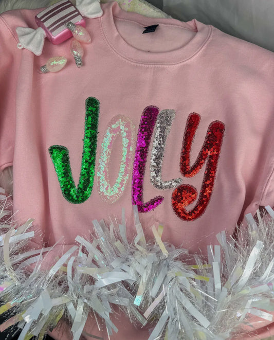 Pink Jolly Appliqué Christmas Crewneck