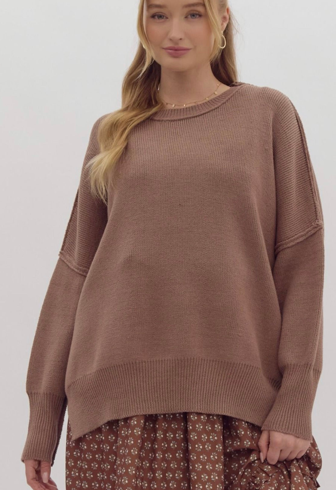 Oversized knit sweater featuring drop shoulder- mocha