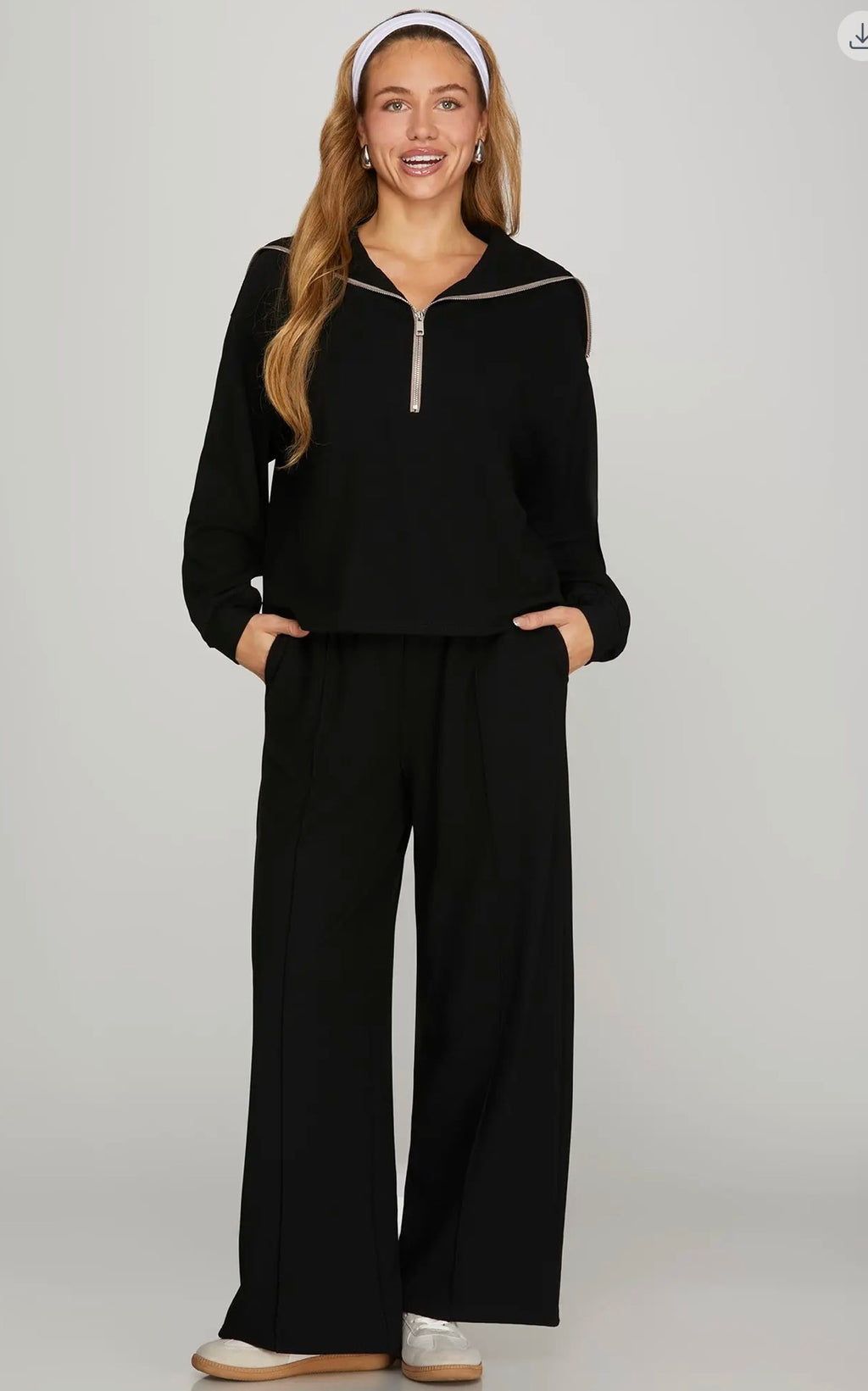 DRAWSTRING WIDE LEG KNIT PANTS WITH ELASTIC WAIST BAND AND POCKETS- SET SOLD SEPARATELY