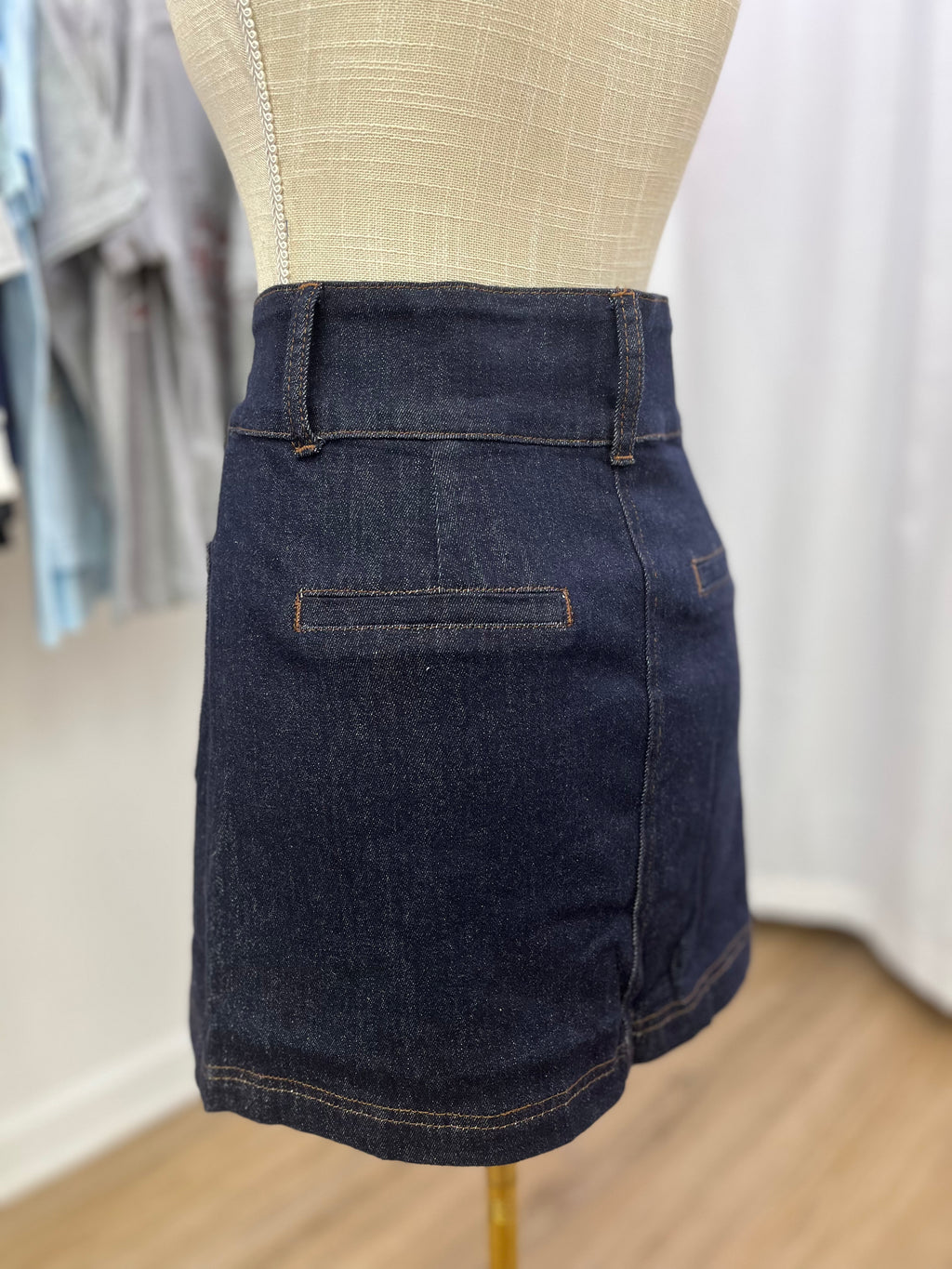 Soft Washed Button Down Mini Denim Skirt