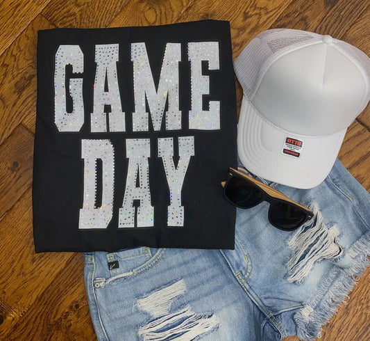 Game Day Sequin Black Tee