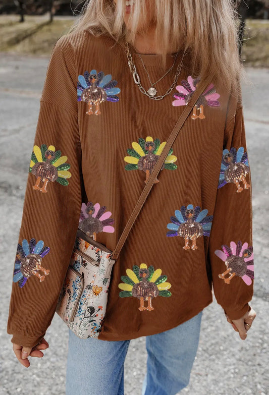 Sequin Turkey Corded Baggy Sweatshirt