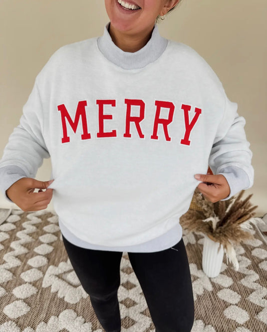 Merry Embroidered Inside Out Mockneck Sweatshirt