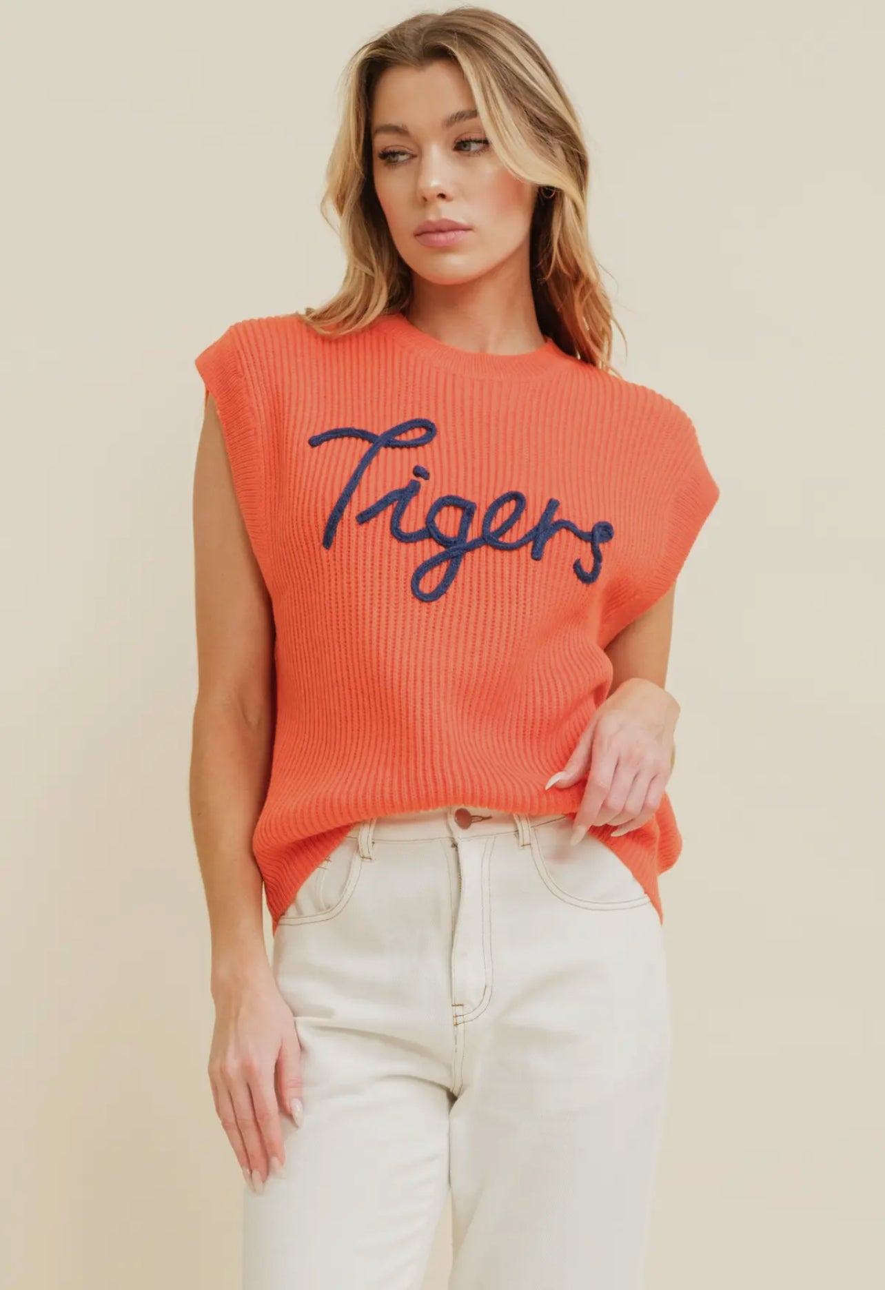 Tigers Embroidered Sleeveless Sweater