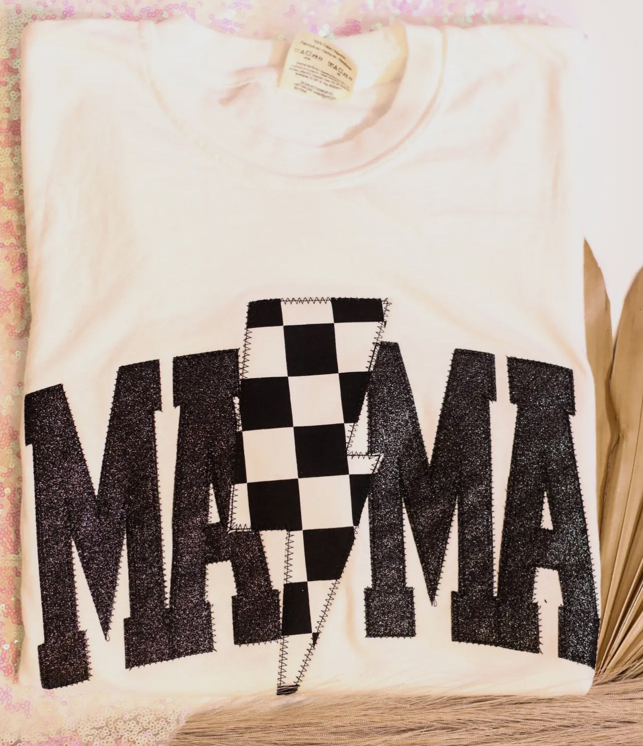 Mama Checkerboard Embroidered Appliqué Tee