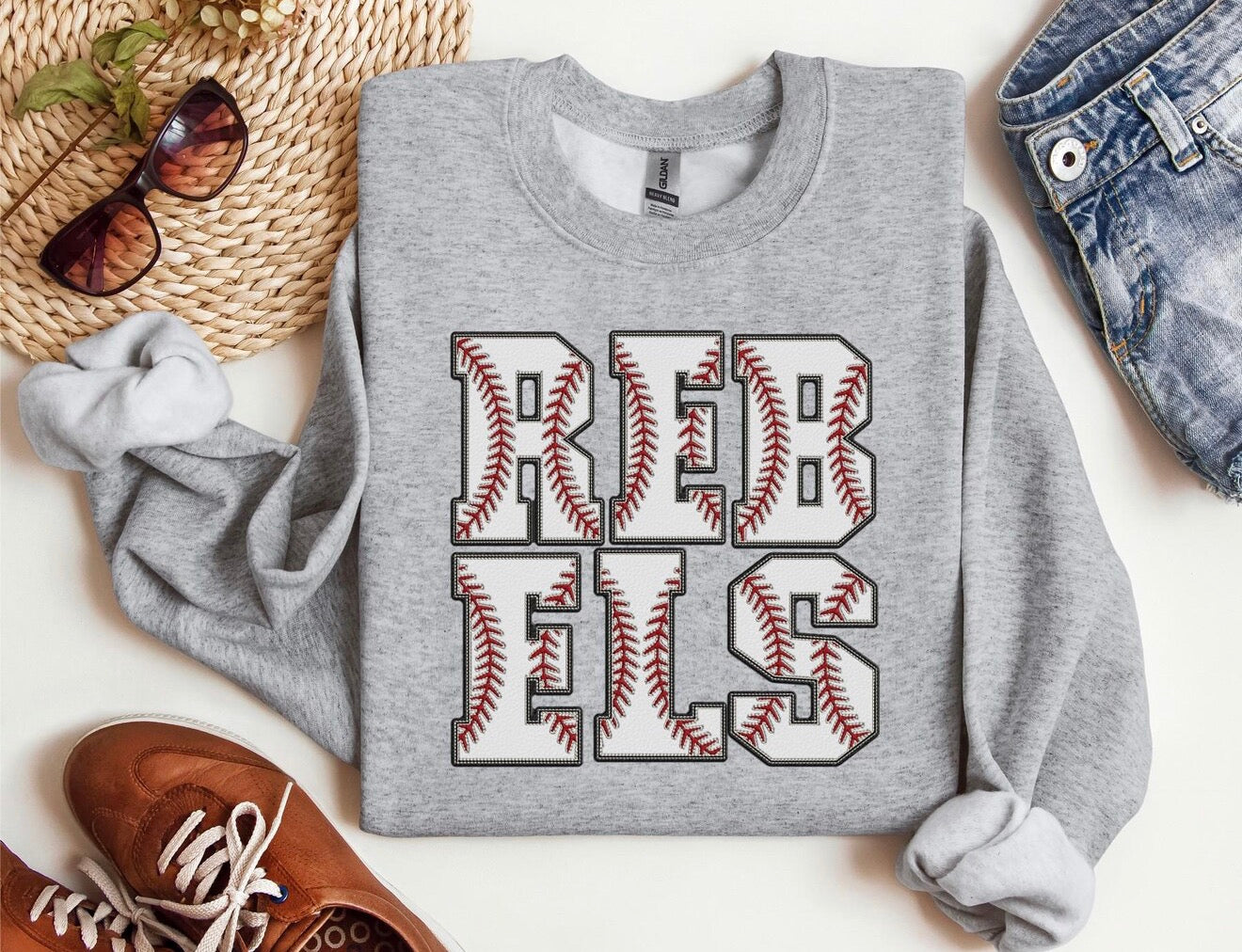 Rebels baseball letters on sport grey