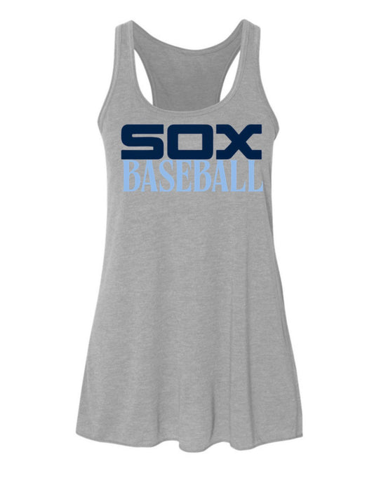 Sox Baseball Flowy Grey Racerback Bella Canvas Women’s Grey