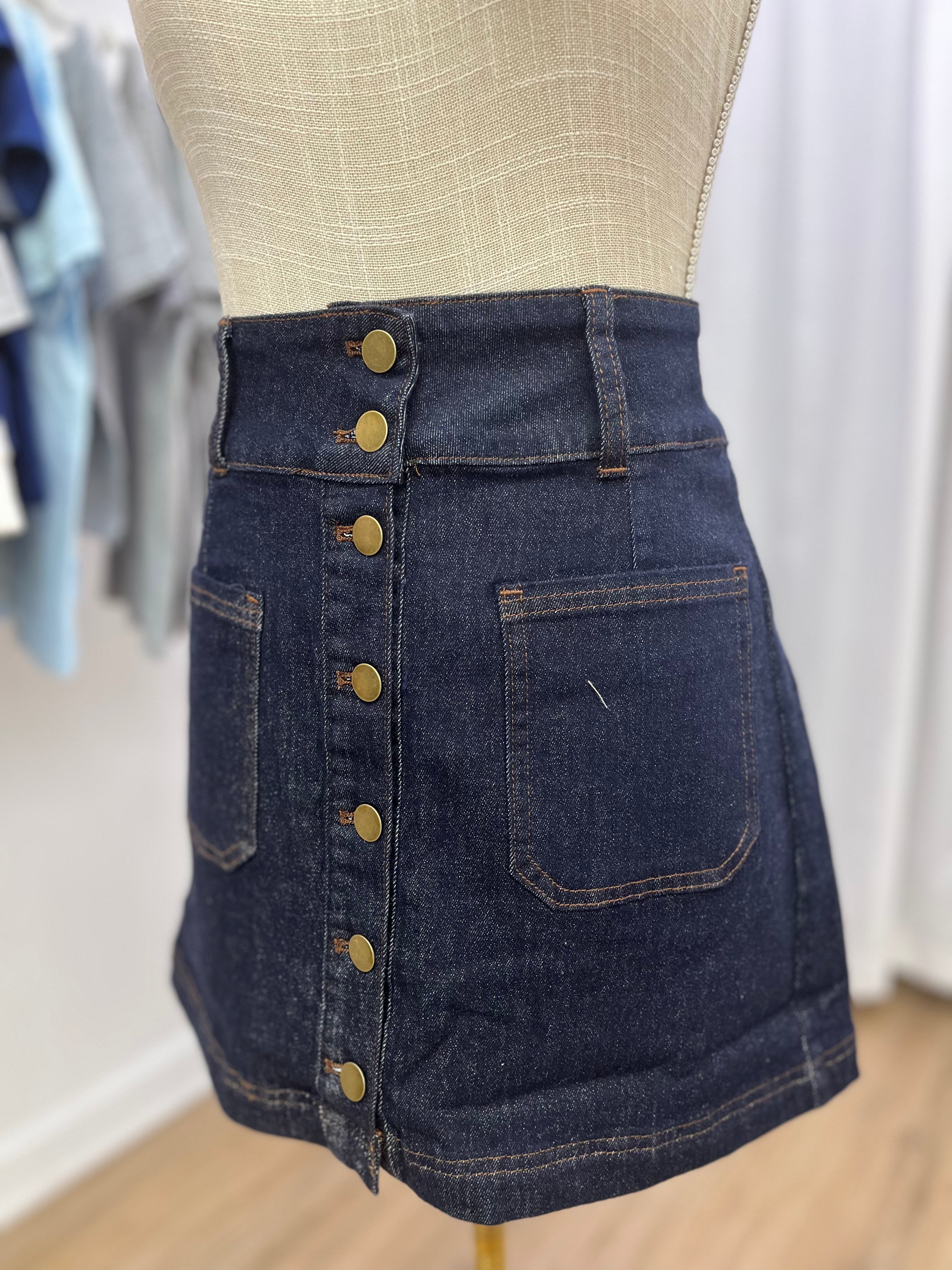 Soft Washed Button Down Mini Denim Skirt