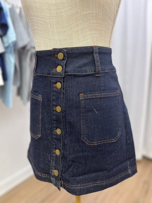Soft Washed Button Down Mini Denim Skirt
