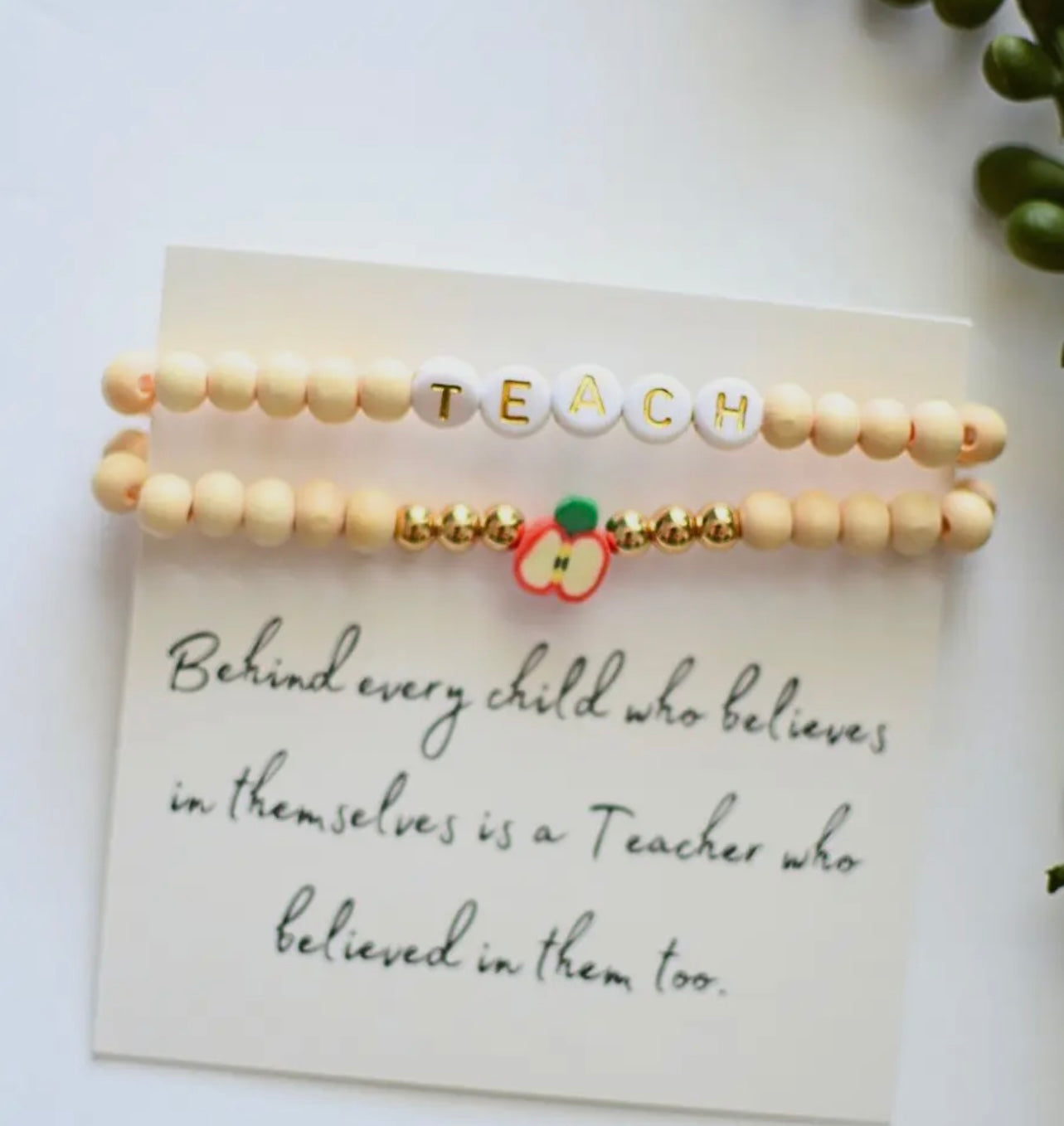 Wood Beaded Teach Stack Bracelet