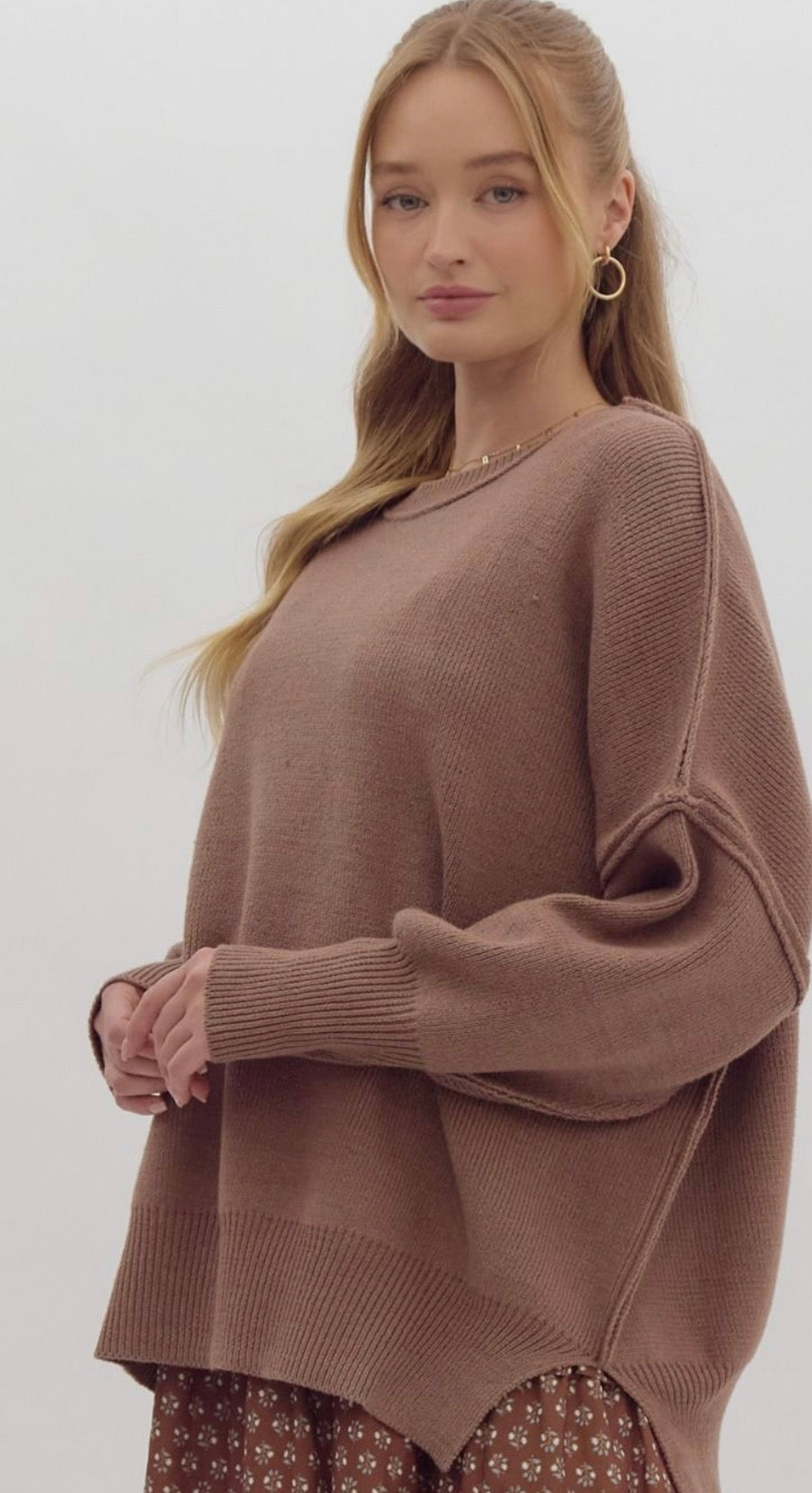 Oversized knit sweater featuring drop shoulder- mocha