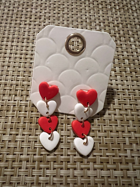 Red & White Clay Heart Dangles