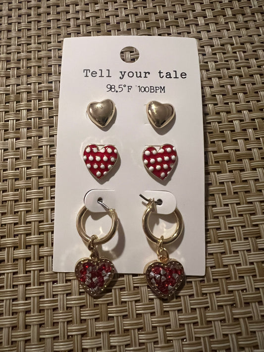 Red Valentines Day Trio Stud/Dangles