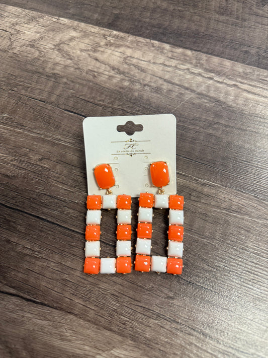 Orange and white checkered dangles