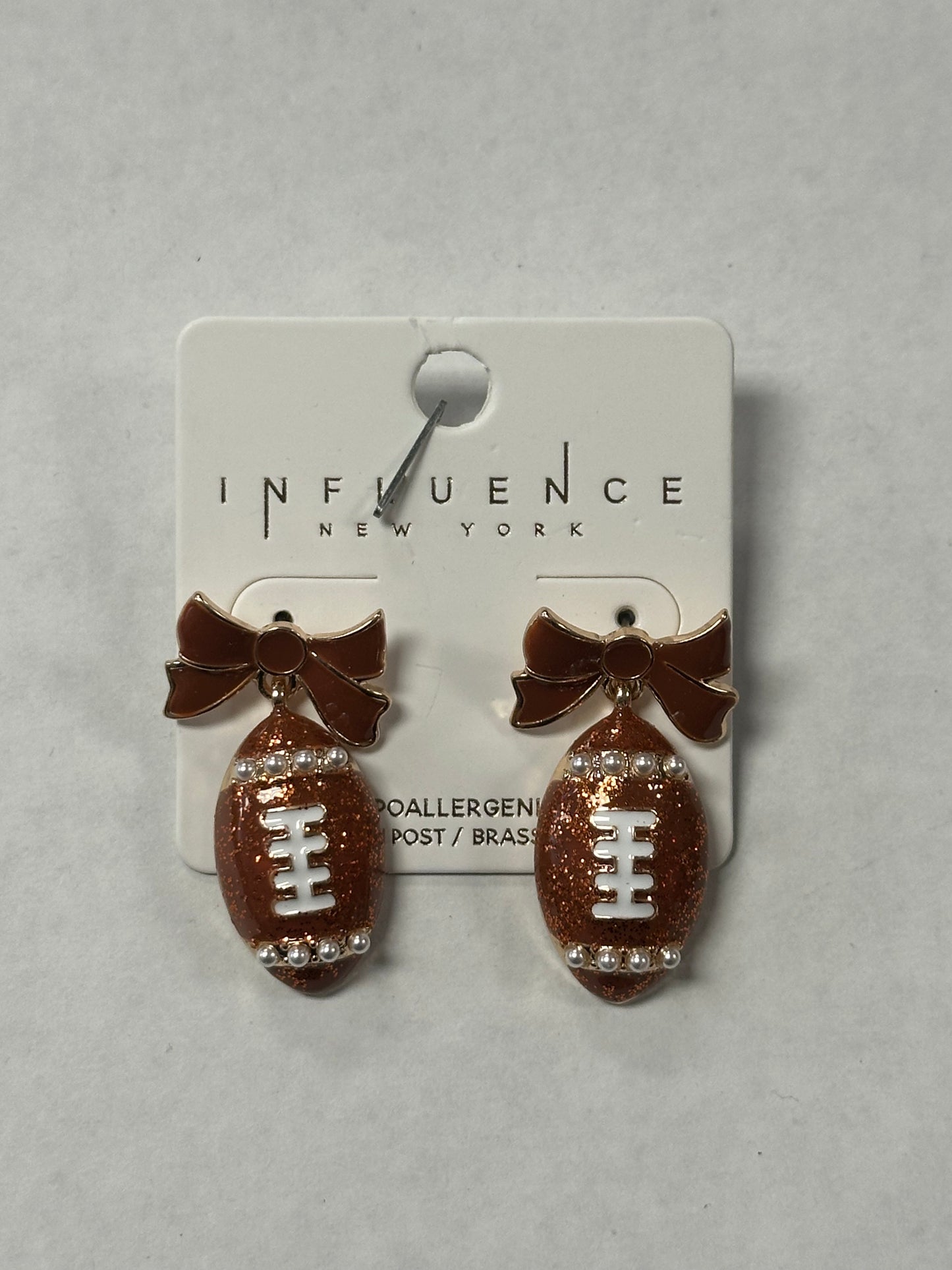 Football Bow & Pearl Earrings