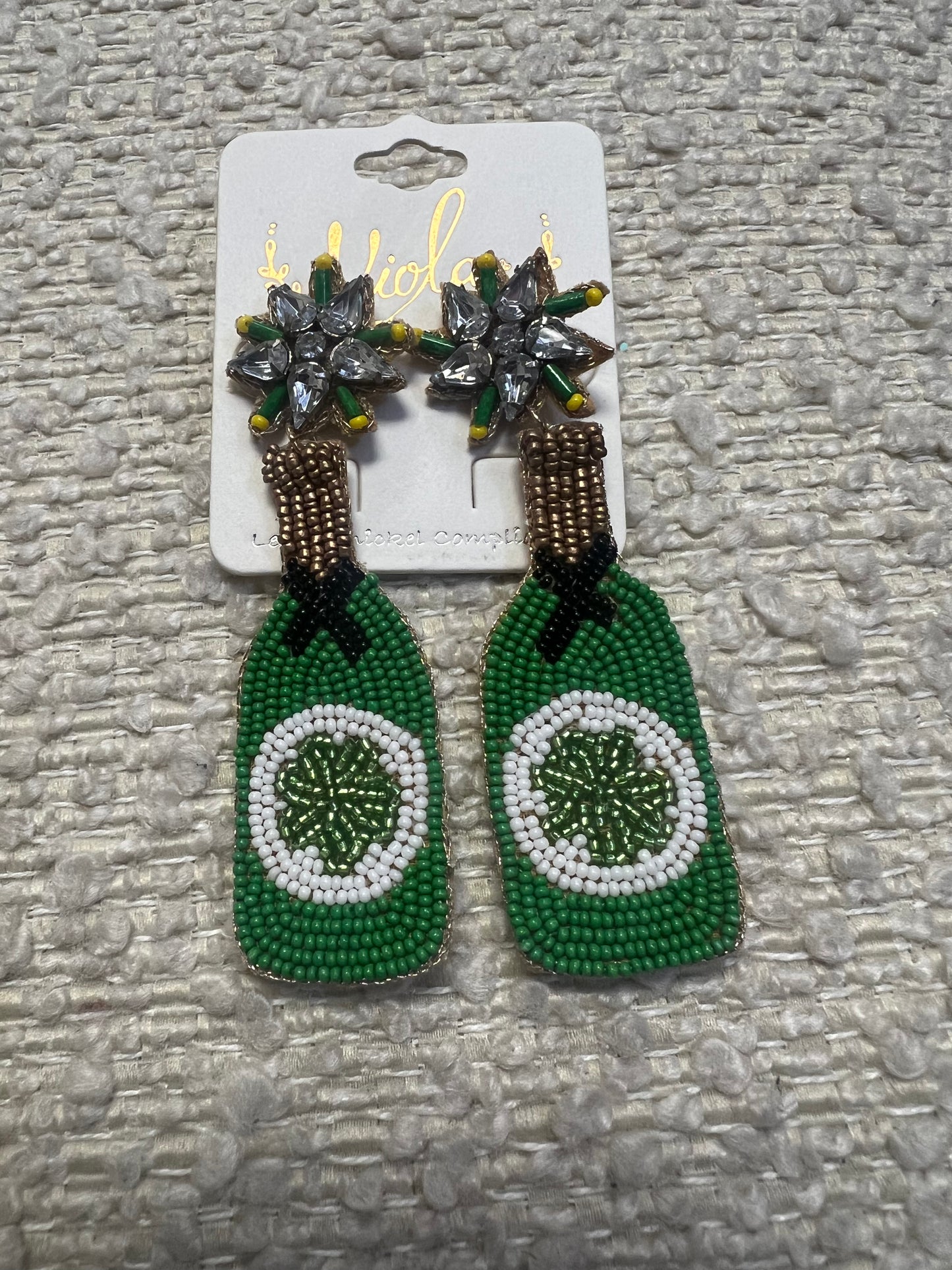 Beaded Green Champagne Earrings